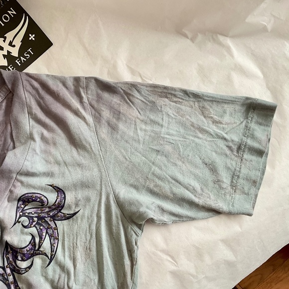 AFFLICTION Live Fast Ruched Sides Studs Detail V-Neck TEE NEW - Picture 15 of 16